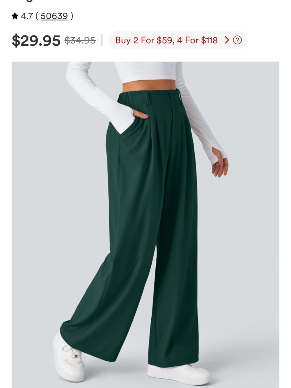 Halara Waffle Weave Wide Leg Green Dress Pants - Picture 3 of 4